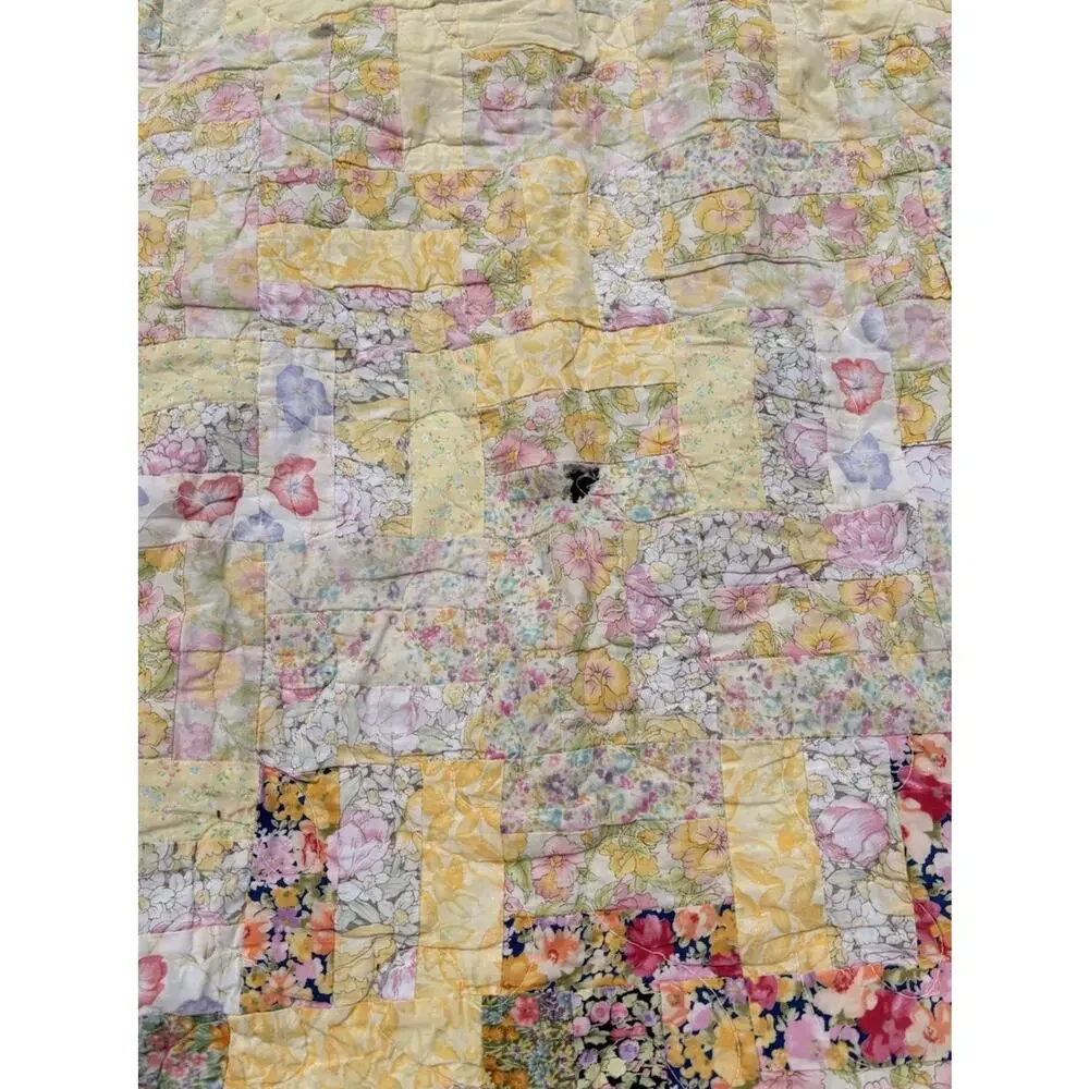 Vintage Handmade patchwork quilt Size 84x84 Multicolor R9